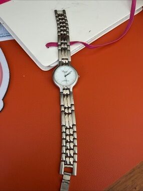 Vintage Acuet Stainless Steel Link Bracelet Watch - Silver Dial
